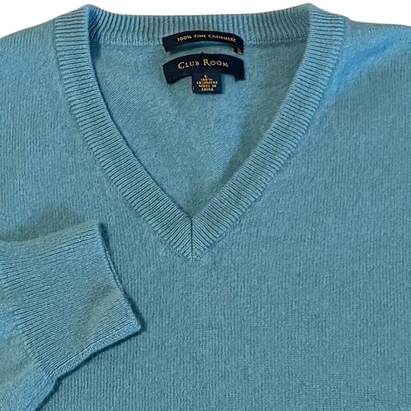 Club Room Other - Club Room V-Neck Sweater Men Large Turquoise Blue 100% Fine Cashmere Long Sleeve